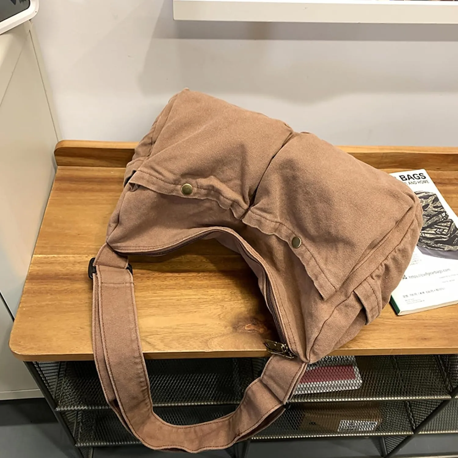 Canvas Messenger Bag Cute Crossbody Tote Bag Shoulder for Women Men for School Aesthetic Hobo with Multiple Pockets