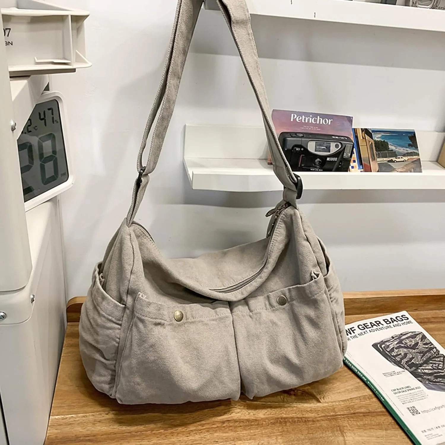 Canvas Messenger Bag Cute Crossbody Tote Bag Shoulder for Women Men for School Aesthetic Hobo with Multiple Pockets