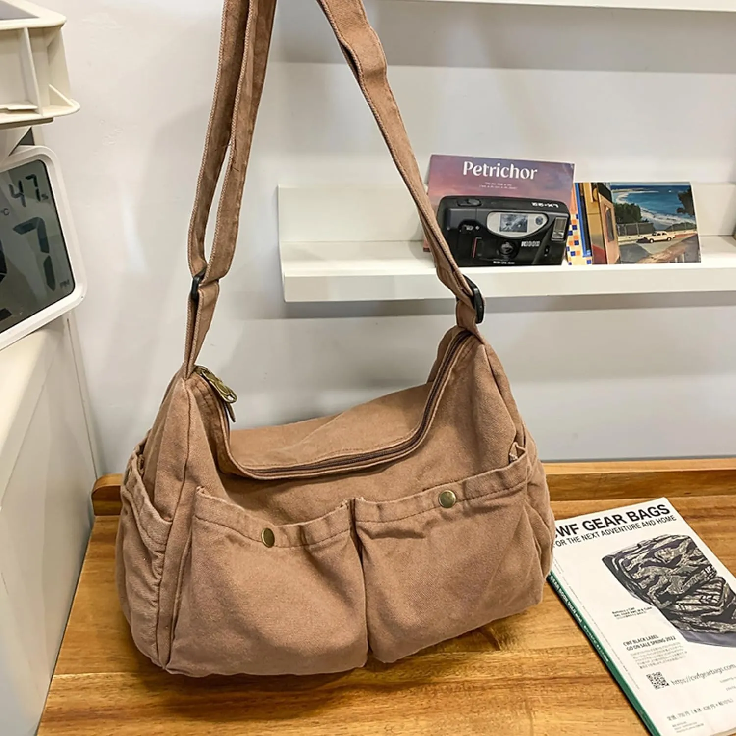 Canvas Messenger Bag Cute Crossbody Tote Bag Shoulder for Women Men for School Aesthetic Hobo with Multiple Pockets