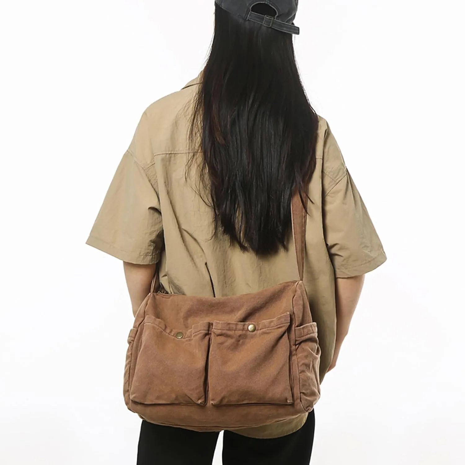 Canvas Messenger Bag Cute Crossbody Tote Bag Shoulder for Women Men for School Aesthetic Hobo with Multiple Pockets