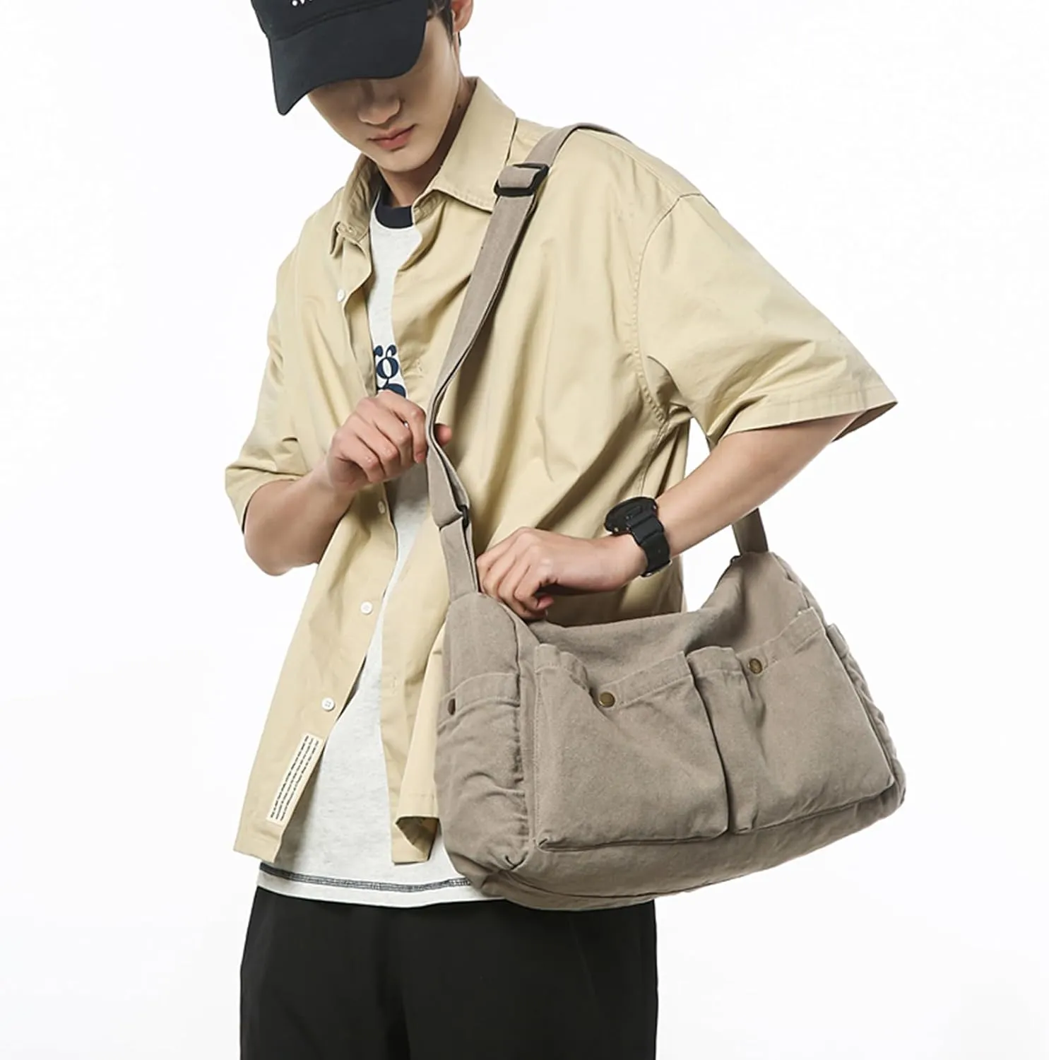 Canvas Messenger Bag Cute Crossbody Tote Bag Shoulder for Women Men for School Aesthetic Hobo with Multiple Pockets