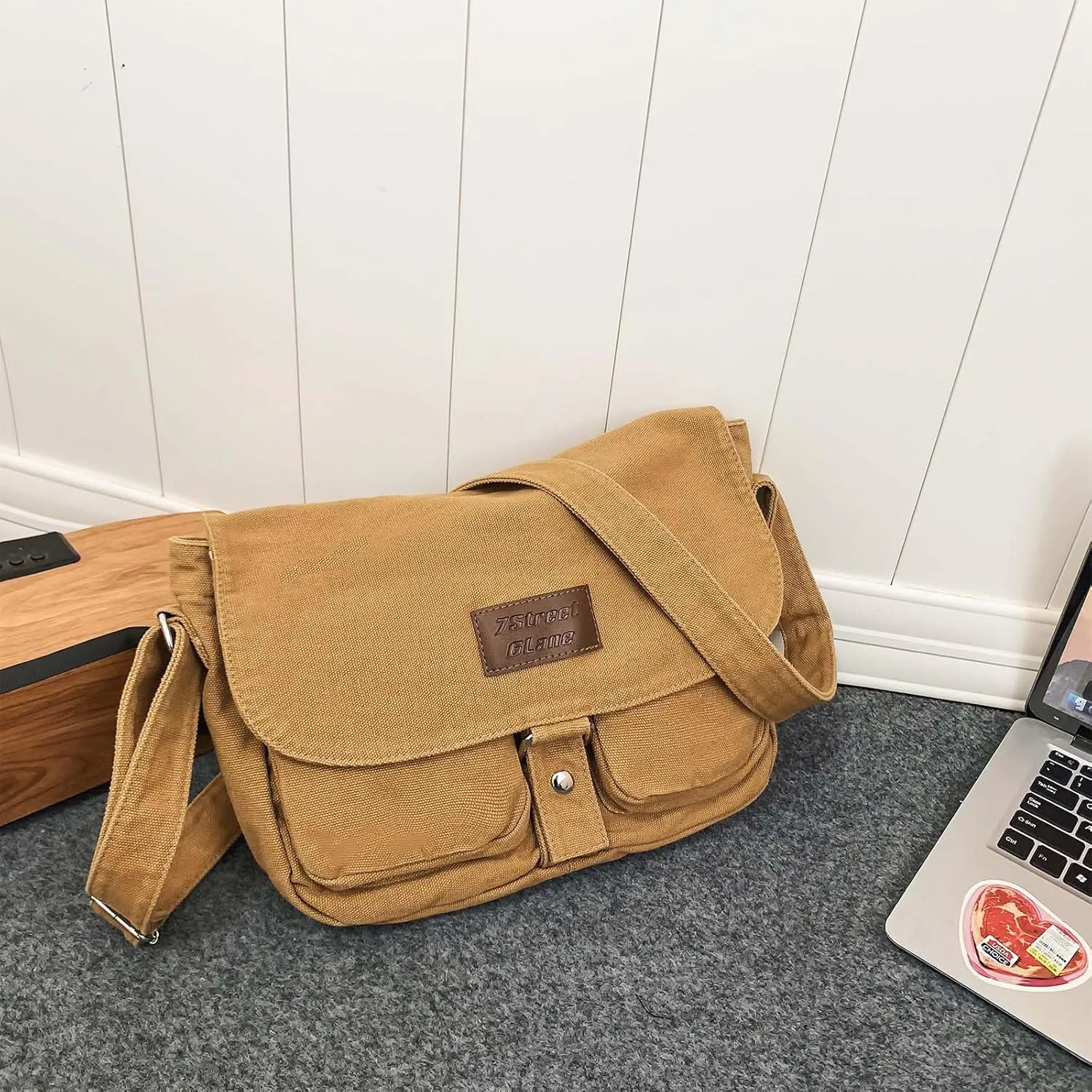 Canvas Messenger Bag for Men Women,Small Crossbody Shoulder Bag,Vintage Military Satchel