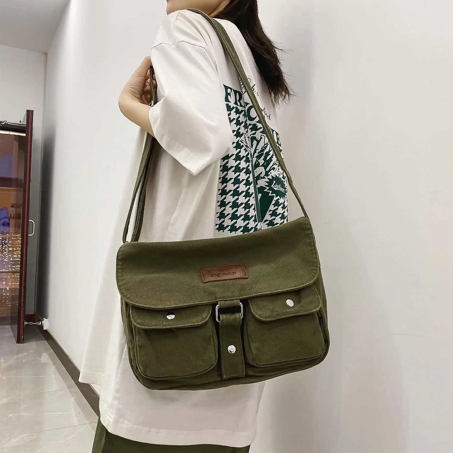 Canvas Messenger Bag for Men Women,Small Crossbody Shoulder Bag,Vintage Military Satchel
