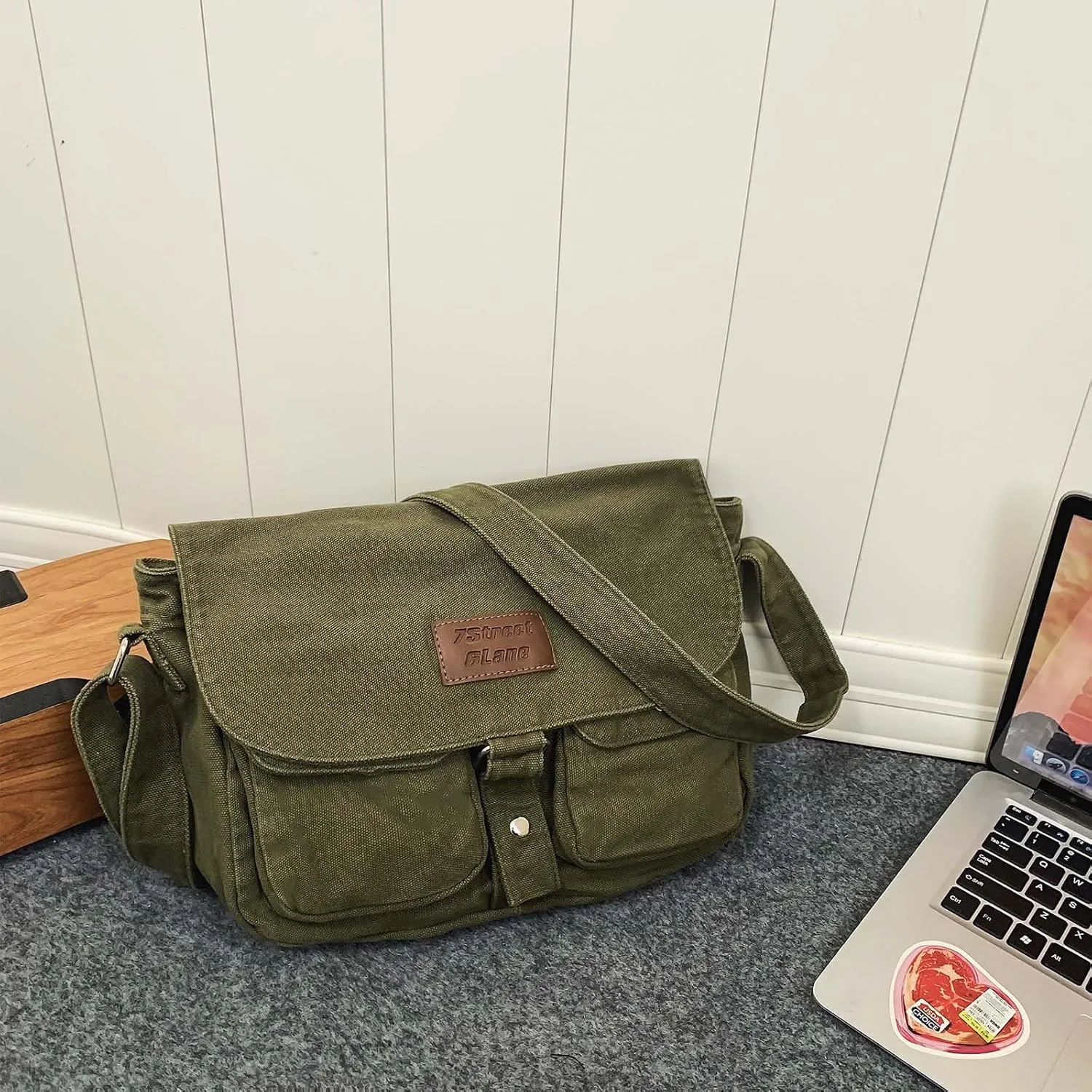 Canvas Messenger Bag for Men Women,Small Crossbody Shoulder Bag,Vintage Military Satchel