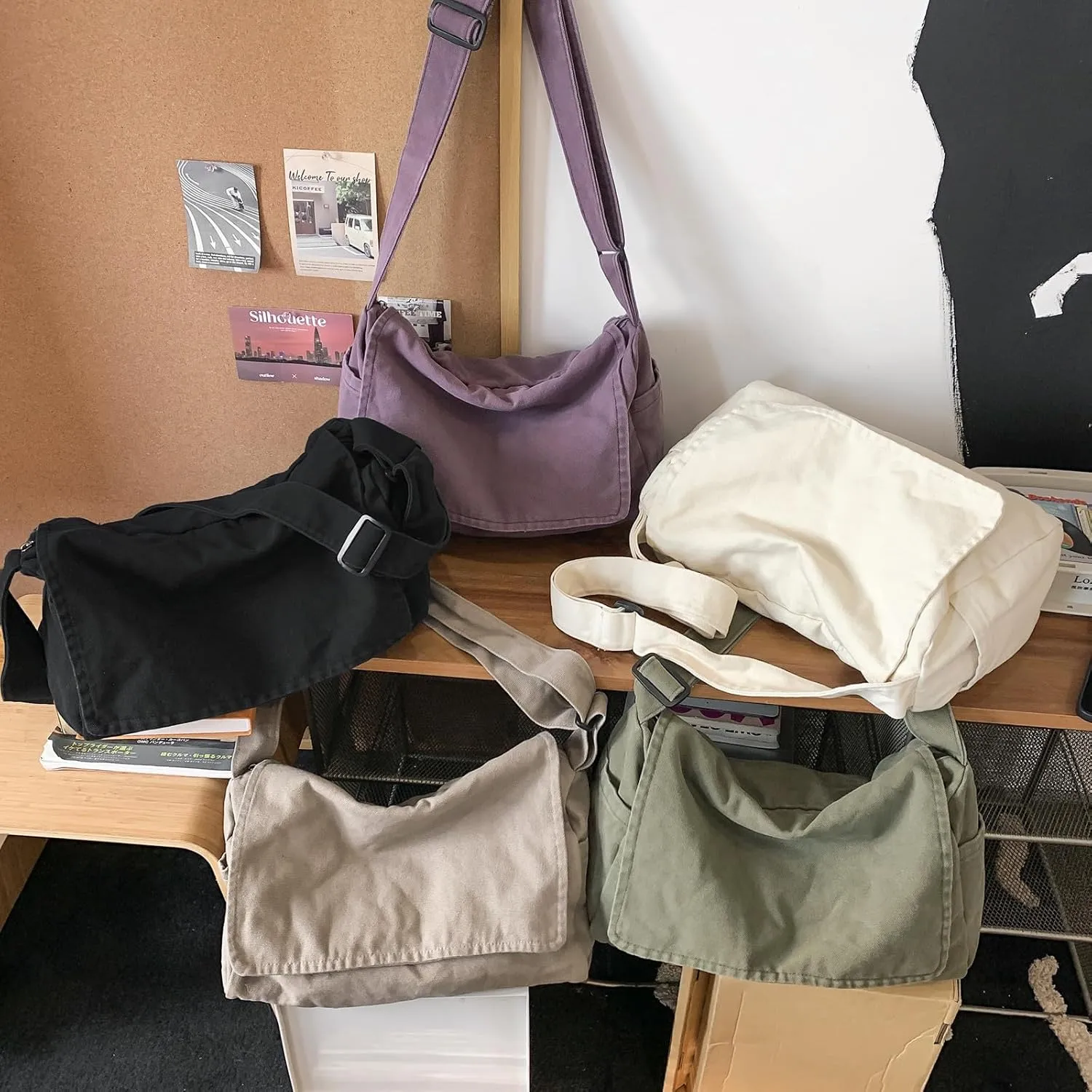 Canvas Messenger Bag for Women Men Vintage Satchel Bag Aesthetic Crossbody Shoulder Bag Casual Sling Bag