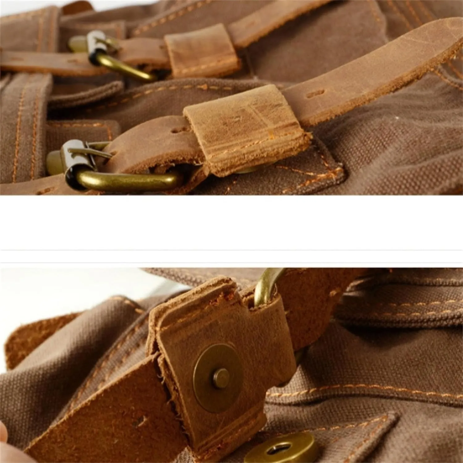 Canvas Messenger Bag, Vintage Genuine Leather Shoulder Bag, Briefcase Crossbody Satchel Purse Laptop Bag Medium