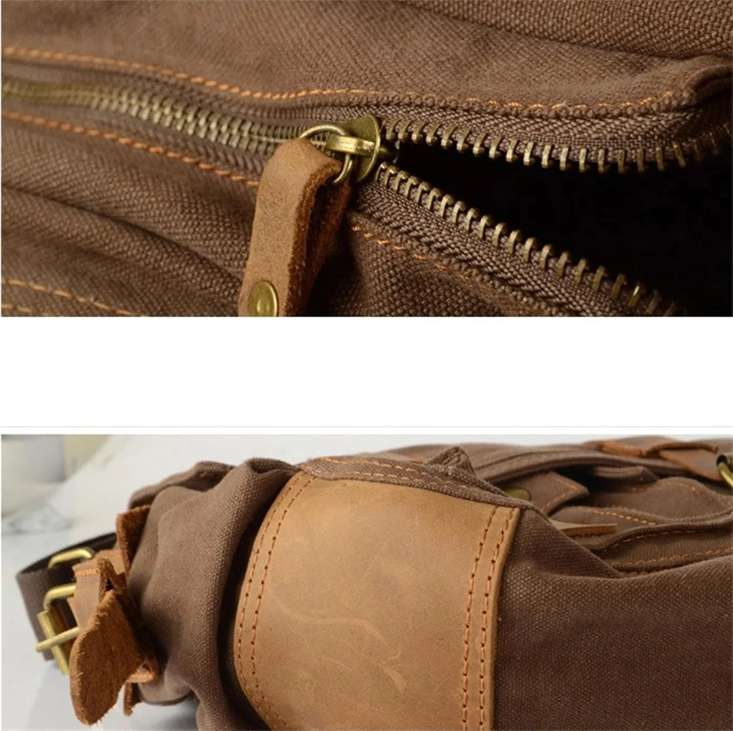 Canvas Messenger Bag, Vintage Genuine Leather Shoulder Bag, Briefcase Crossbody Satchel Purse Laptop Bag Medium