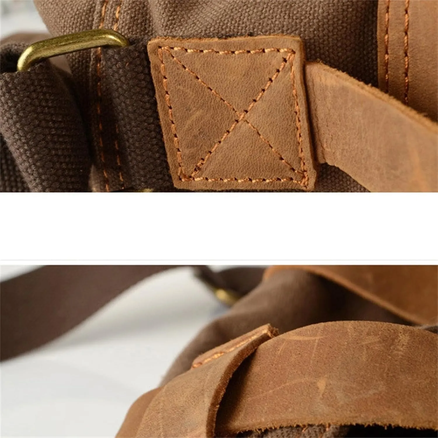 Canvas Messenger Bag, Vintage Genuine Leather Shoulder Bag, Briefcase Crossbody Satchel Purse Laptop Bag Medium