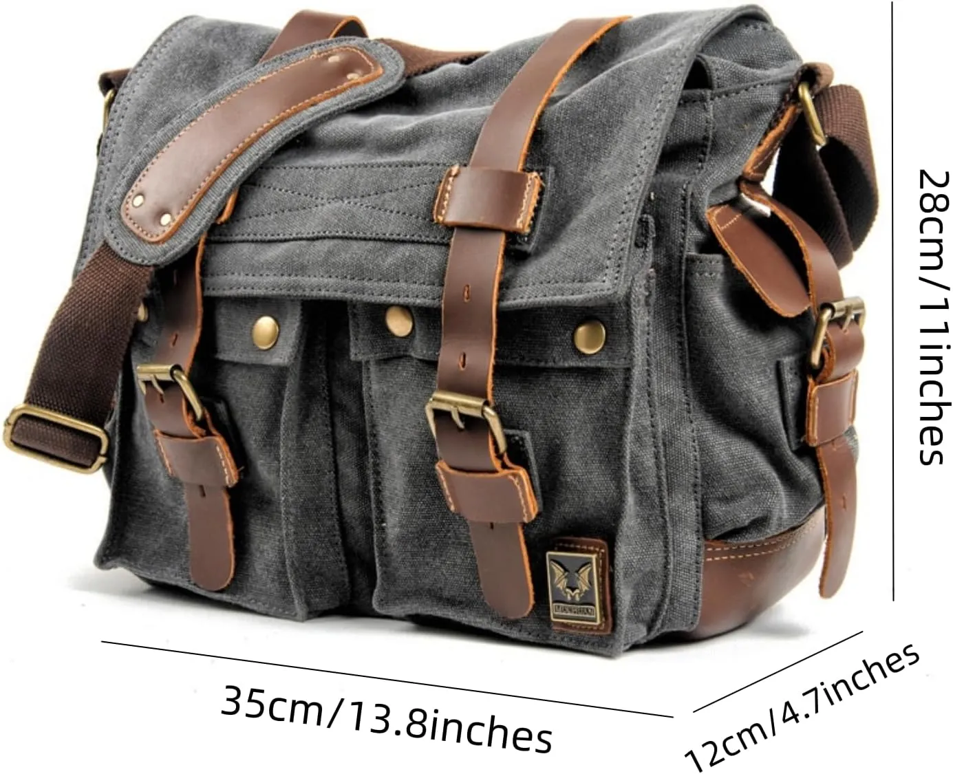 Canvas Messenger Bag, Vintage Genuine Leather Shoulder Bag, Briefcase Crossbody Satchel Purse Laptop Bag Medium