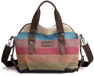 Canvas Purse for Women Large Work Tote Bags with Strap Vintage Top-Handle Handbags Striped Crossbody Shoulder Tote Multi