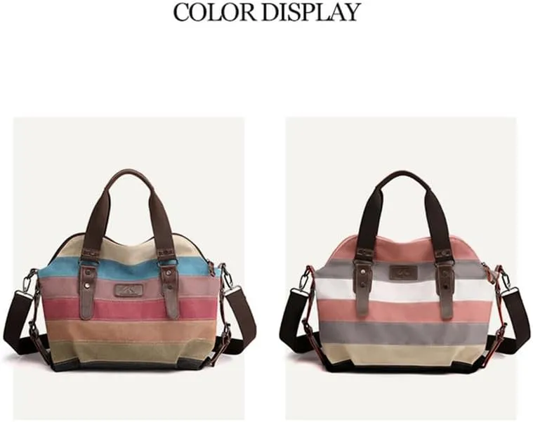 Canvas Purse for Women Large Work Tote Bags with Strap Vintage Top-Handle Handbags Striped Crossbody Shoulder Tote Multi