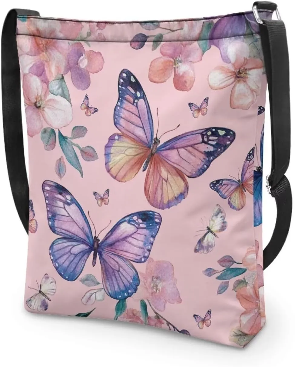 Canvas Shoulder Bag Crossbody Travel Bags for Women Ladies Zipper Pocket Adsjuatble Shoulder Satchel Grocery Bag