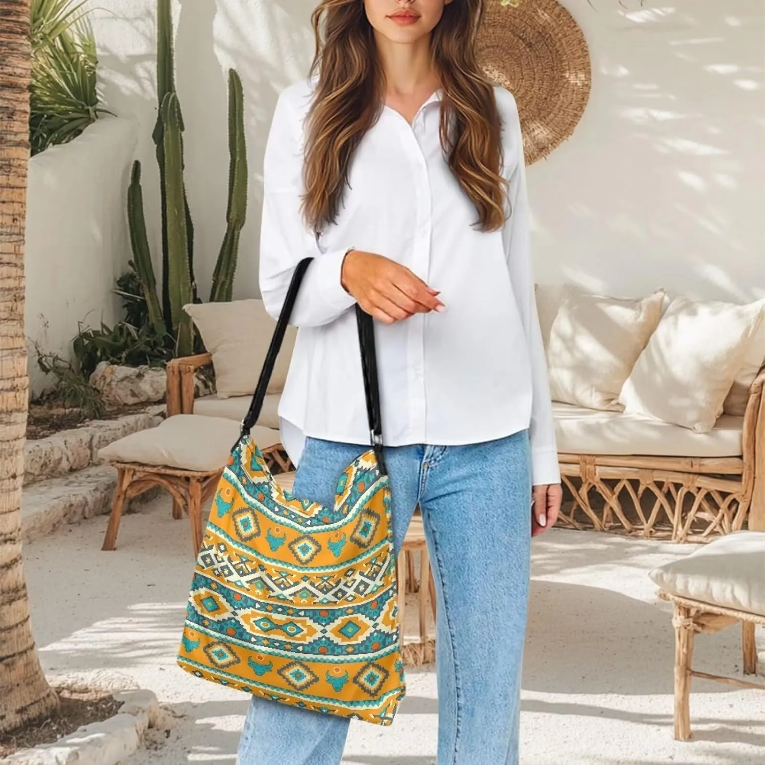Canvas Shoulder Bag Crossbody Travel Bags for Women Ladies Zipper Pocket Adsjuatble Shoulder Satchel Grocery Bag
