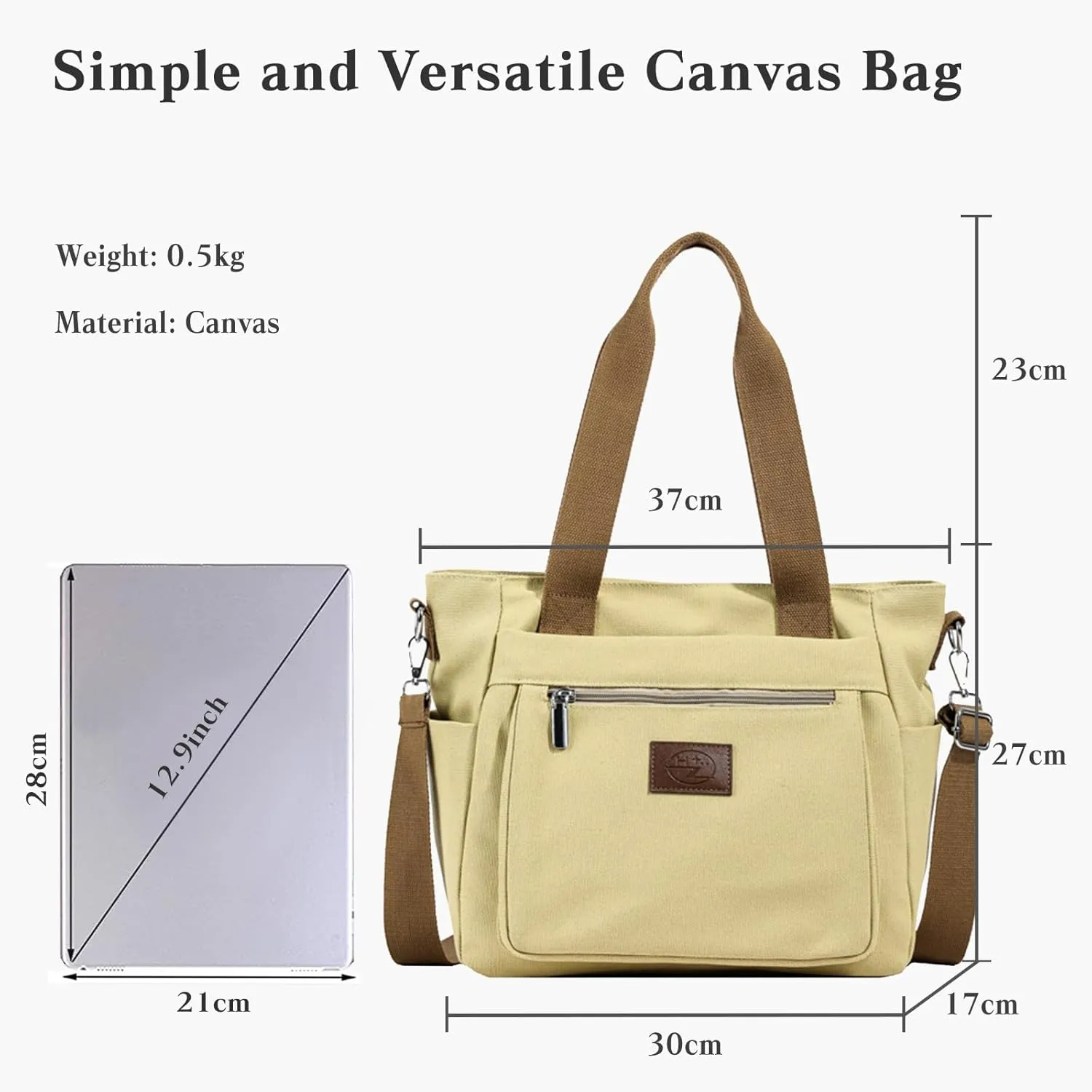 Canvas Shoulder Bag for Women - Casual Large Crossbody Top Handle Lightweight Satchel Messenger Bag