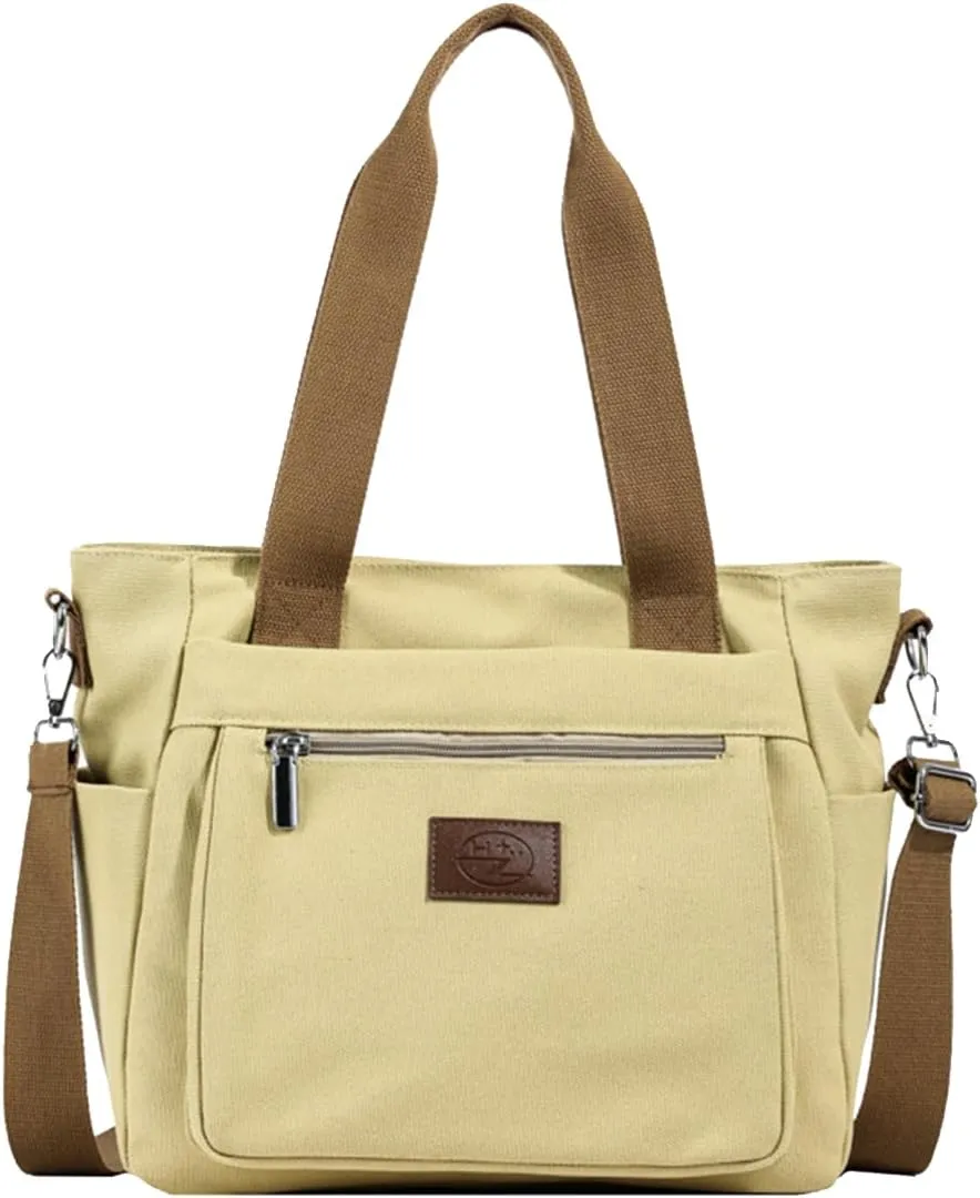Canvas Shoulder Bag for Women - Casual Large Crossbody Top Handle Lightweight Satchel Messenger Bag