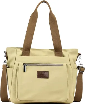 Canvas Shoulder Bag for Women - Casual Large Crossbody Top Handle Lightweight Satchel Messenger Bag