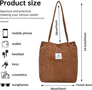 Canvas Tote Bag for Women, Large Capacity Corduroy Quilted Tote Bag with Inner Pockets, Durable Stylish ，Reusablee