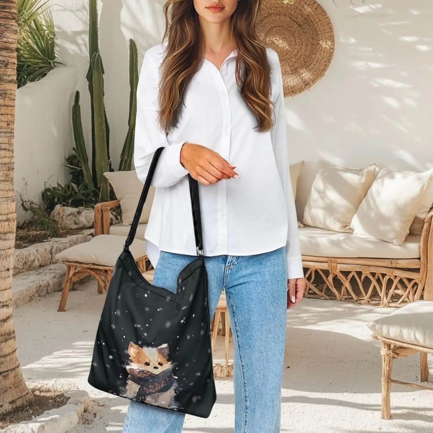 Canvas Tote Bag for Women, Retro Tote Bag Adjustable Shoulder Strap Fashion Shoulder Purse Canvas Travel Satchel