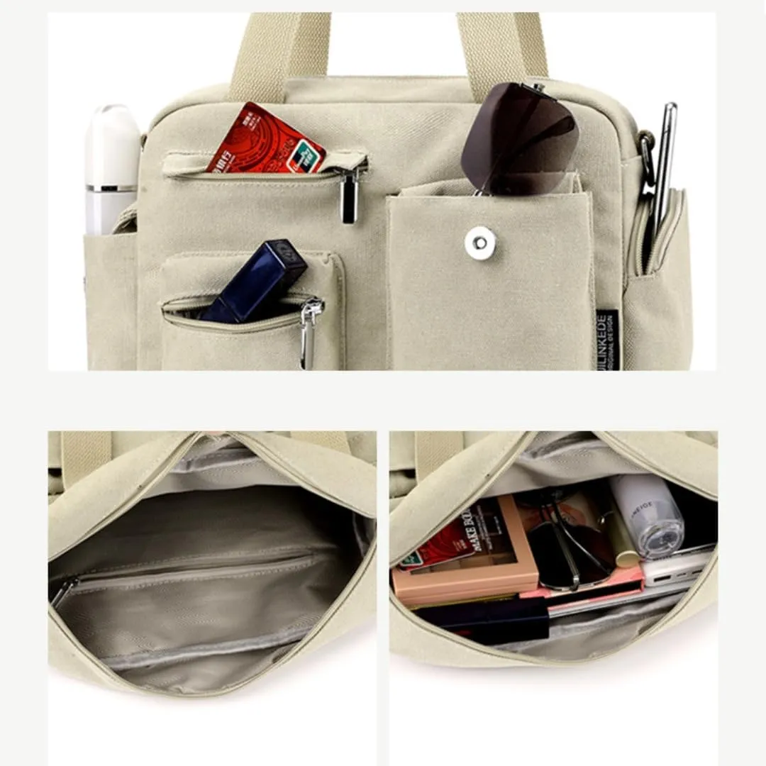 Canvas Tote Bag for Women with Multiple Pockets Handbag Large Crossbody Bag Everything Everyday Bag for Work Daily
