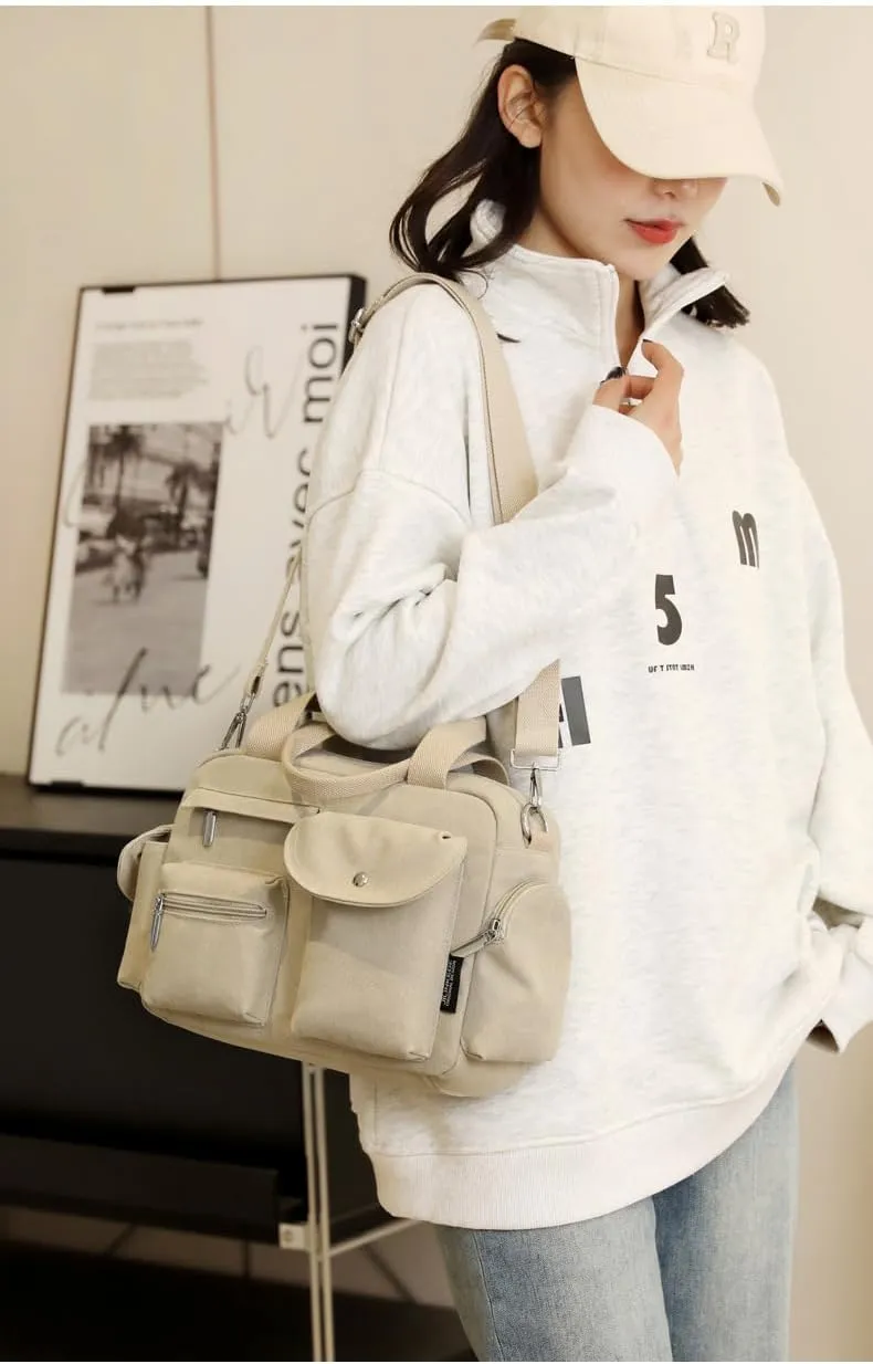 Canvas Tote Bag for Women with Multiple Pockets Handbag Large Crossbody Bag Everything Everyday Bag for Work Daily