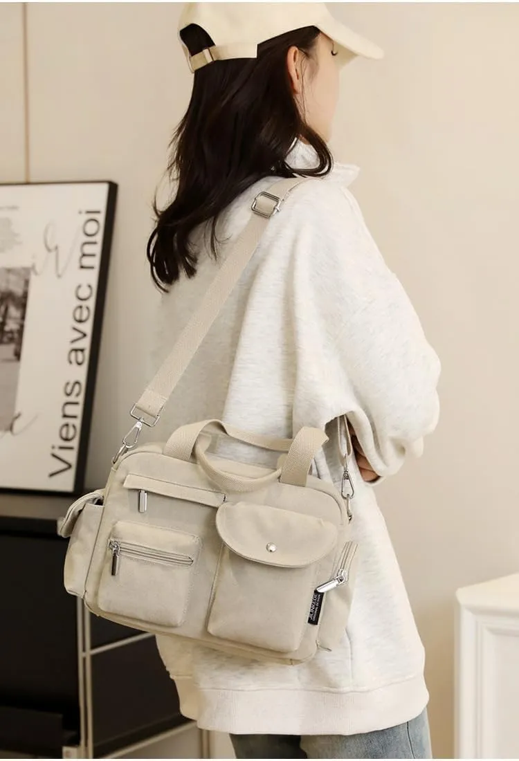 Canvas Tote Bag for Women with Multiple Pockets Handbag Large Crossbody Bag Everything Everyday Bag for Work Daily