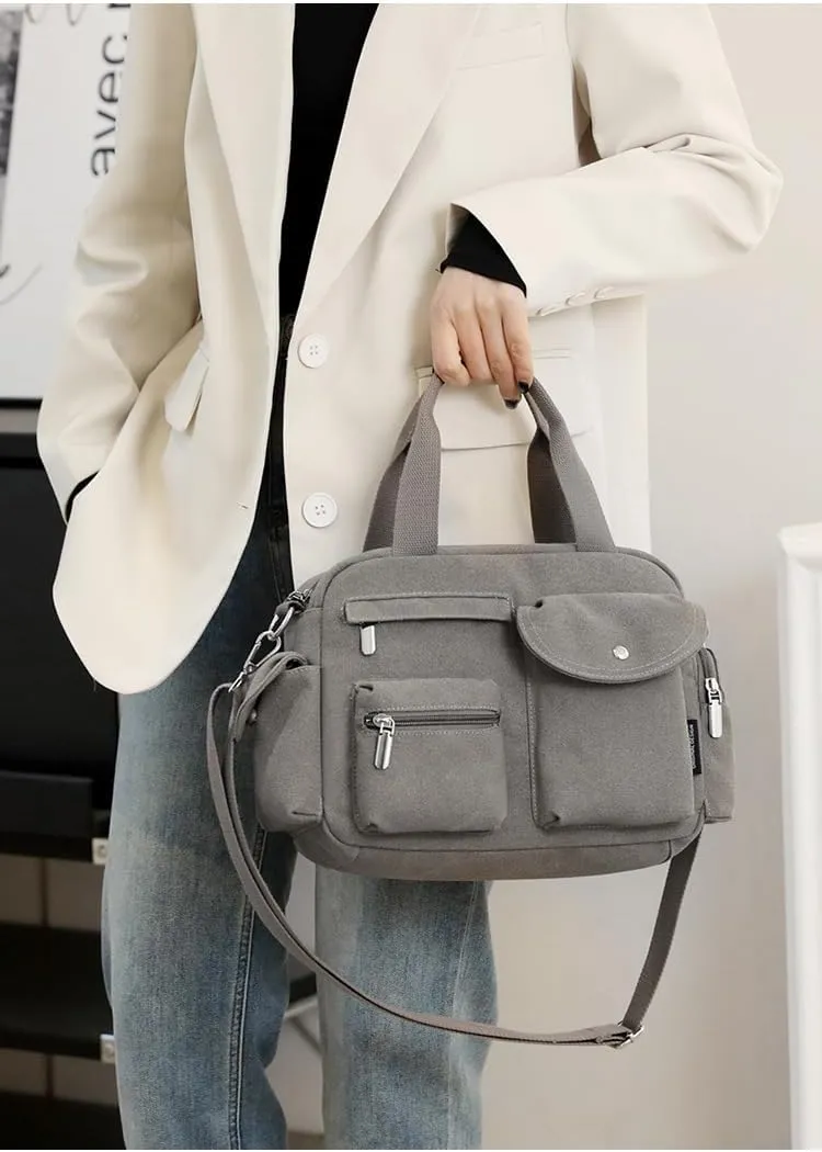Canvas Tote Bag for Women with Multiple Pockets Handbag Large Crossbody Bag Everything Everyday Bag for Work Daily
