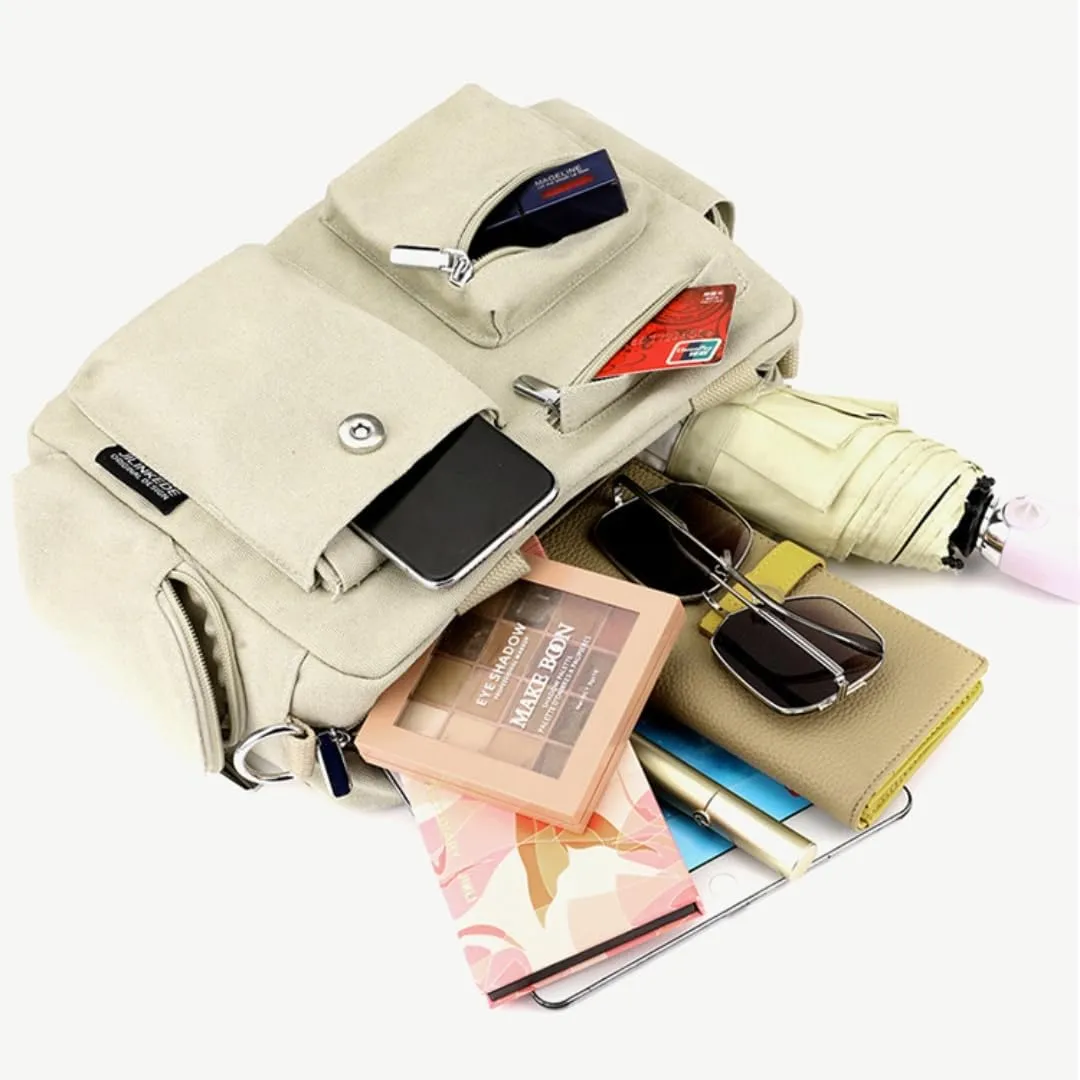 Canvas Tote Bag for Women with Multiple Pockets Handbag Large Crossbody Bag Everything Everyday Bag for Work Daily
