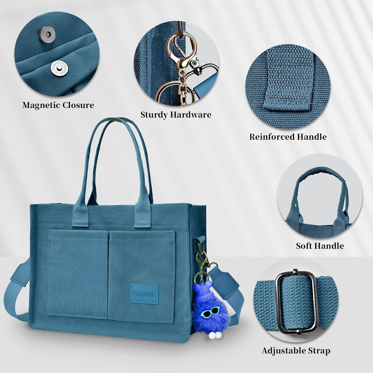 Canvas Tote Bag for Women With Pockets, Laptop Work Crossbody Purses Everything Shoulder Tote Bag Everyday Satchel Handbags