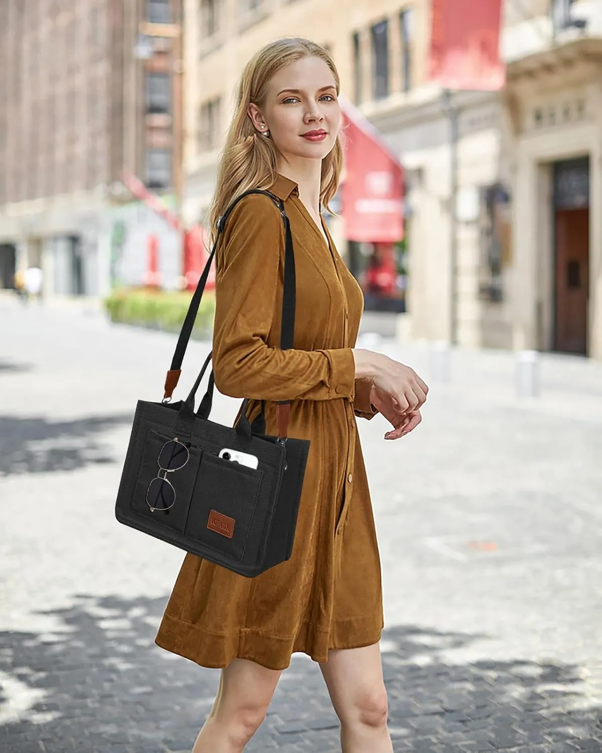 Canvas Tote Bag for Women with Pockets Large Crossbody Bag Satchel Bag Handbag Everything Everyday Bag for Work Daily