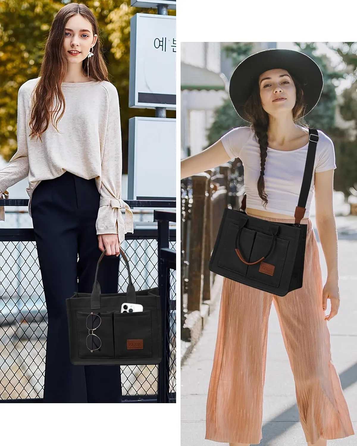 Canvas Tote Bag for Women with Pockets Large Crossbody Bag Satchel Bag Handbag Everything Everyday Bag for Work Daily