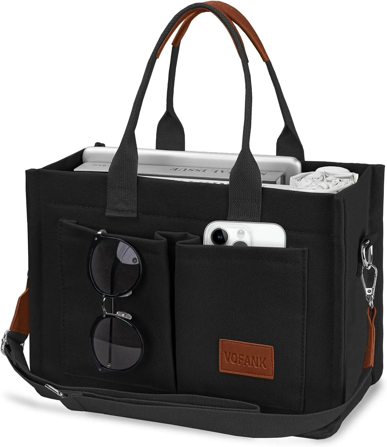Canvas Tote Bag for Women with Pockets Large Crossbody Bag Satchel Bag Handbag Everything Everyday Bag for Work Daily