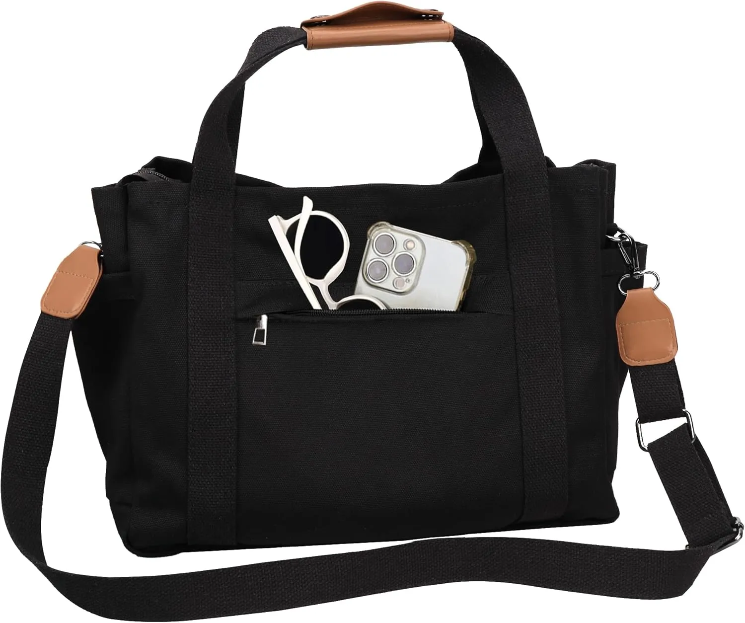 Canvas Tote Bag for Women Work Tote Multi-Pocket Messenger Bag with Zipper Compartments Shoulder Handbag for Women
