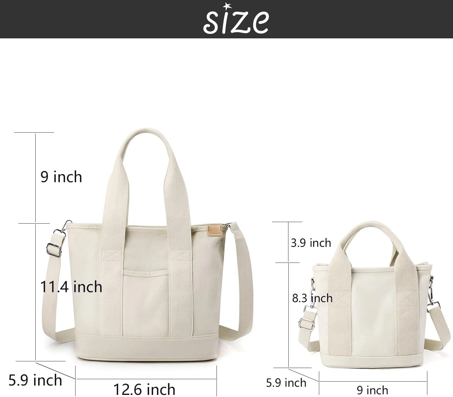 Canvas Tote Bag for Women,Small Totes Bags with Zipper Cute Crossbody Purse with Pockets Large Shoulder Handbag,2 Sizes