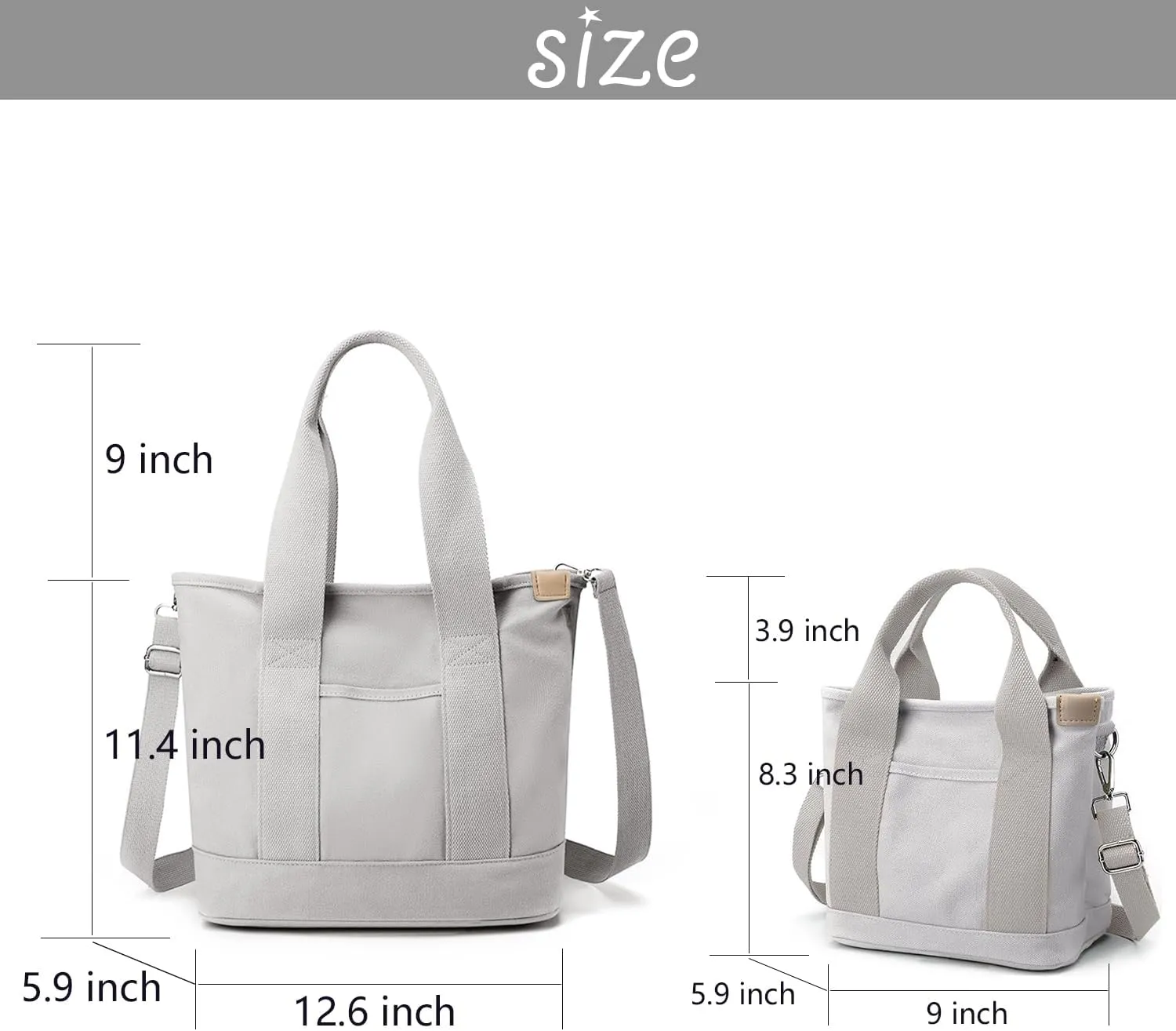 Canvas Tote Bag for Women,Small Totes Bags with Zipper Cute Crossbody Purse with Pockets Large Shoulder Handbag,2 Sizes