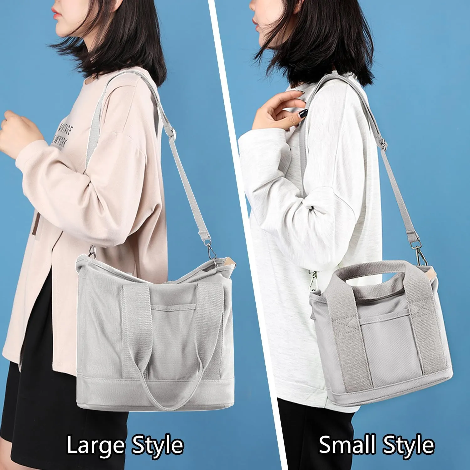 Canvas Tote Bag for Women,Small Totes Bags with Zipper Cute Crossbody Purse with Pockets Large Shoulder Handbag,2 Sizes
