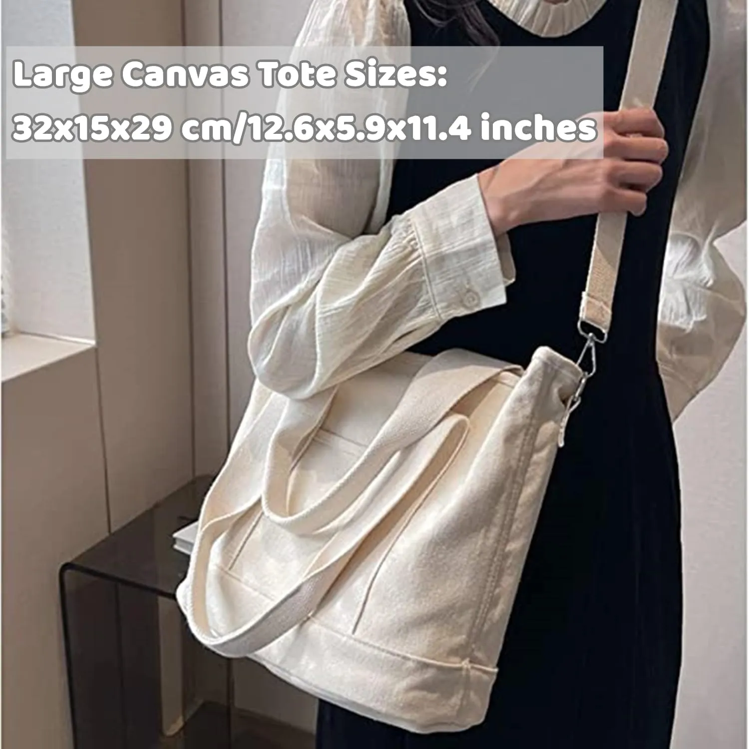 Canvas Tote Bag for Women,Small Totes Bags with Zipper Cute Crossbody Purse with Pockets Large Shoulder Handbag,2 Sizes