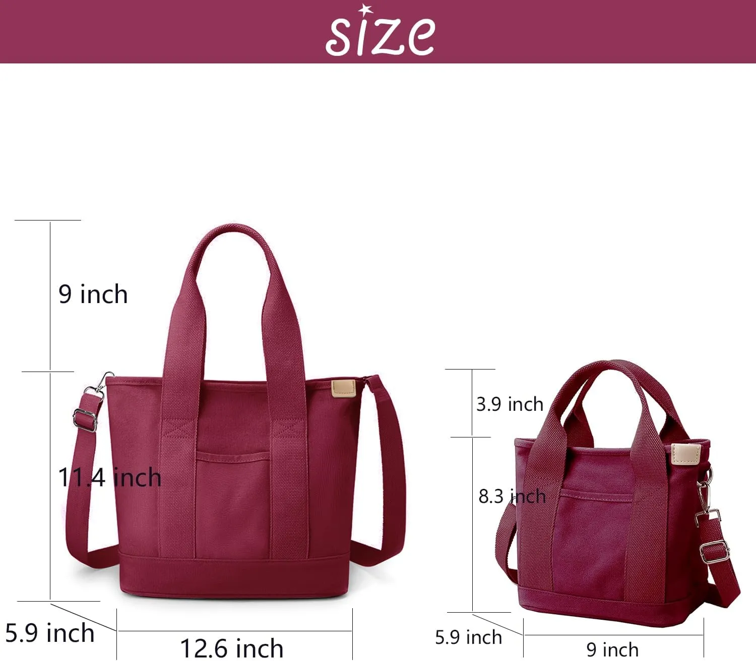 Canvas Tote Bag for Women,Small Totes Bags with Zipper Cute Crossbody Purse with Pockets Large Shoulder Handbag,2 Sizes