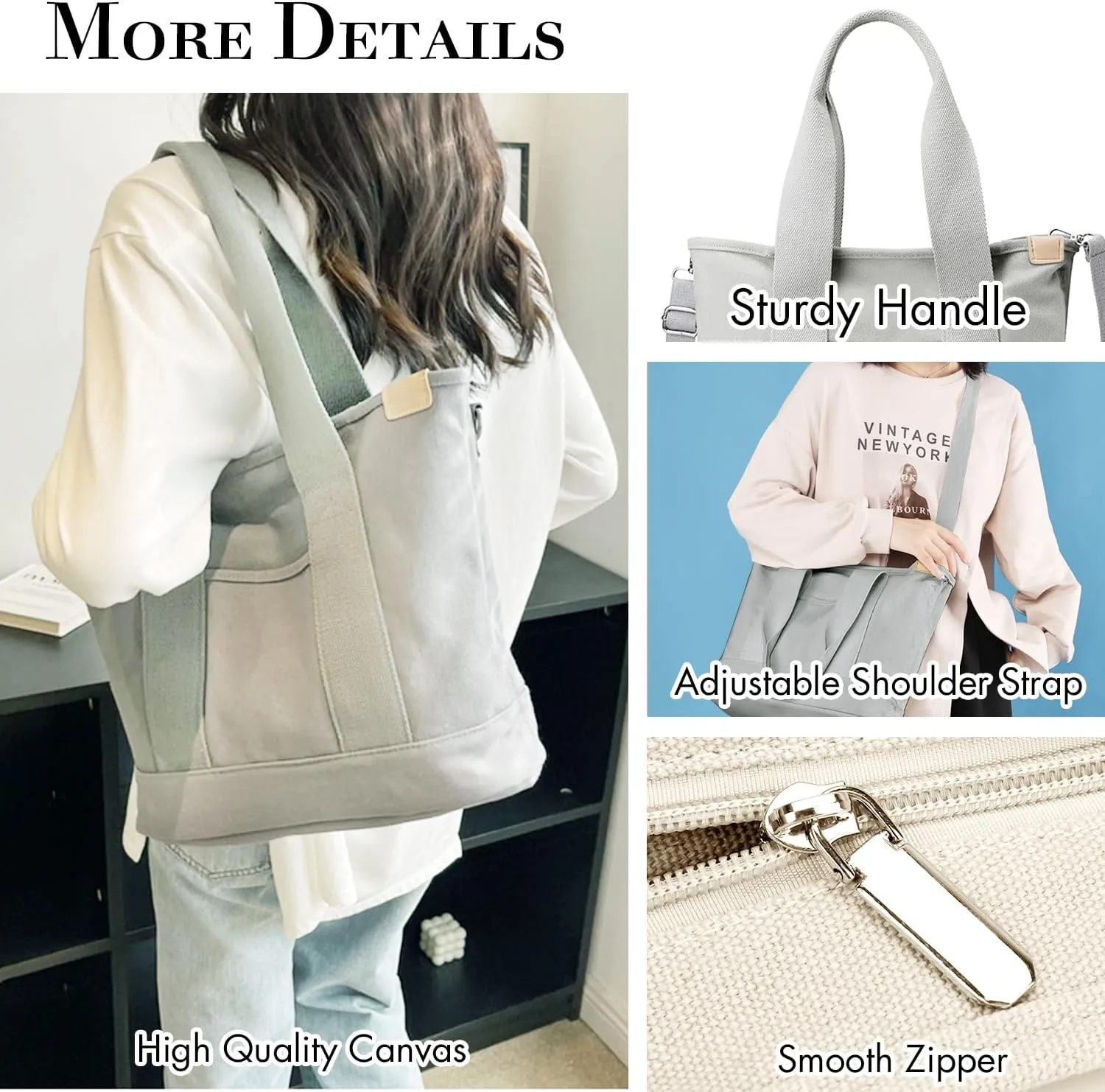 Canvas Tote Bag for Women,Small Totes Bags with Zipper Cute Crossbody Purse with Pockets Large Shoulder Handbag,2 Sizes