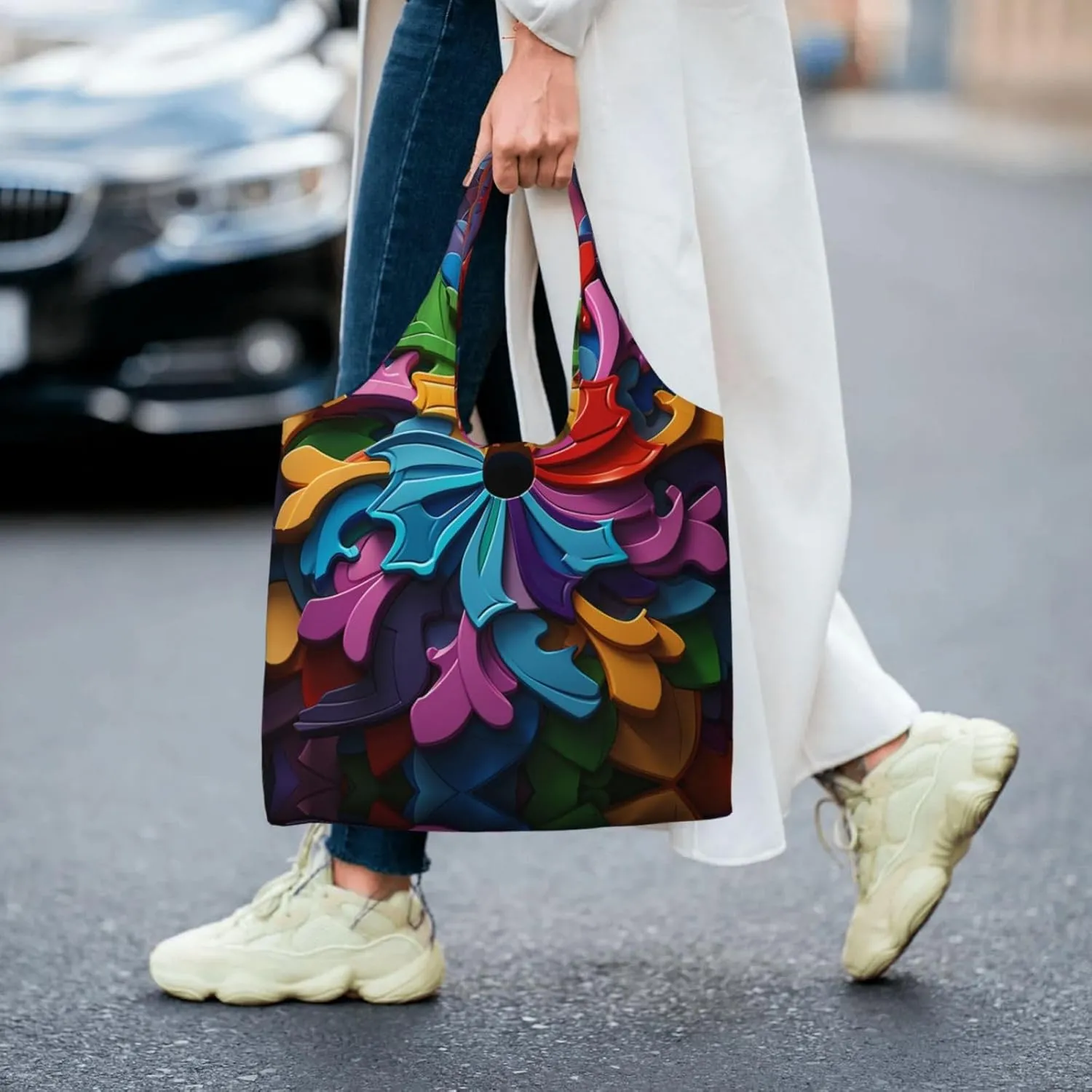 Canvas Tote Bag Lightweight Reusable Grocery Shopping Bag Cute Fox in Winter Handbag for Women Men