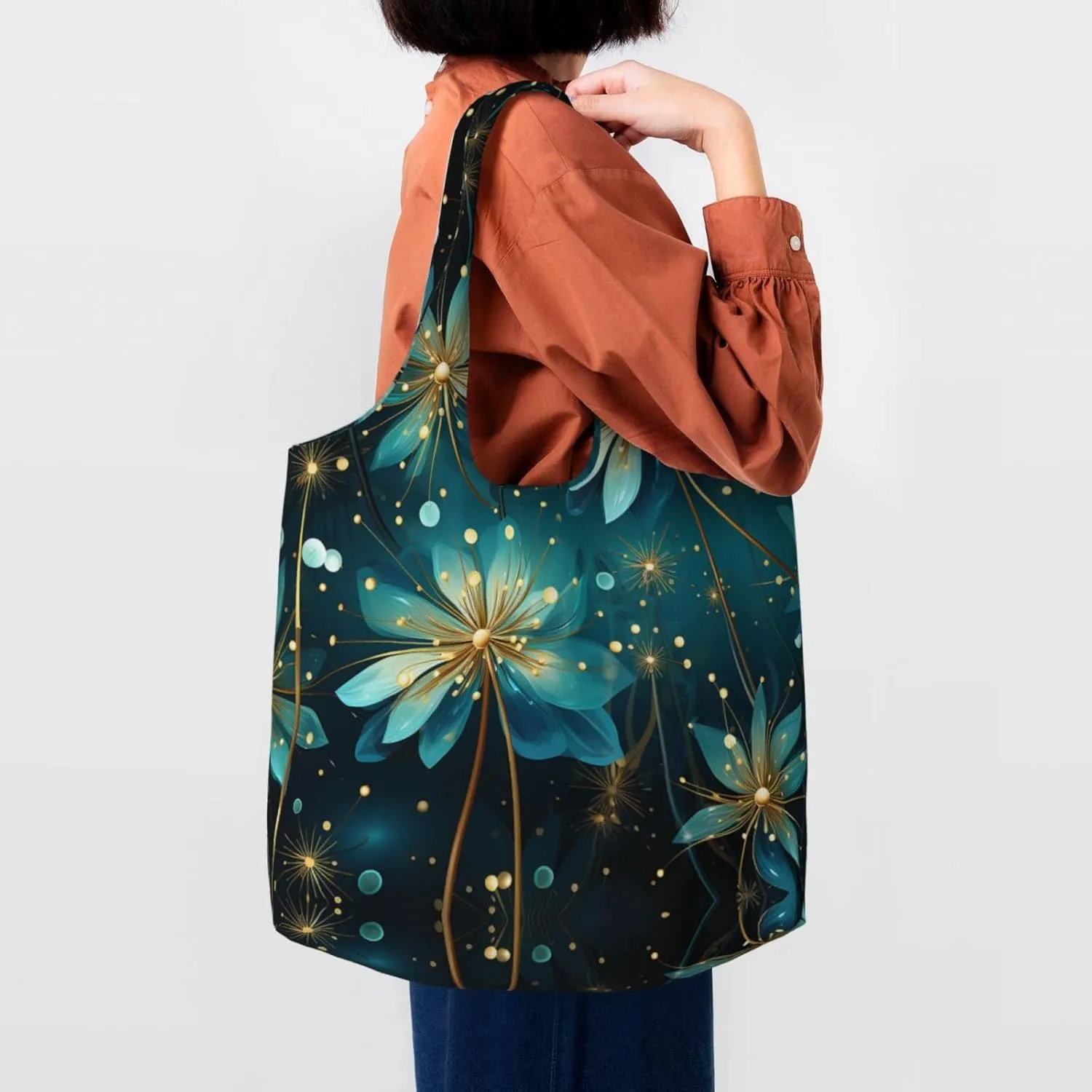 Canvas Tote Bag Lightweight Reusable Grocery Shopping Bag Golden Retriever Sunflower Handbag for Women Men