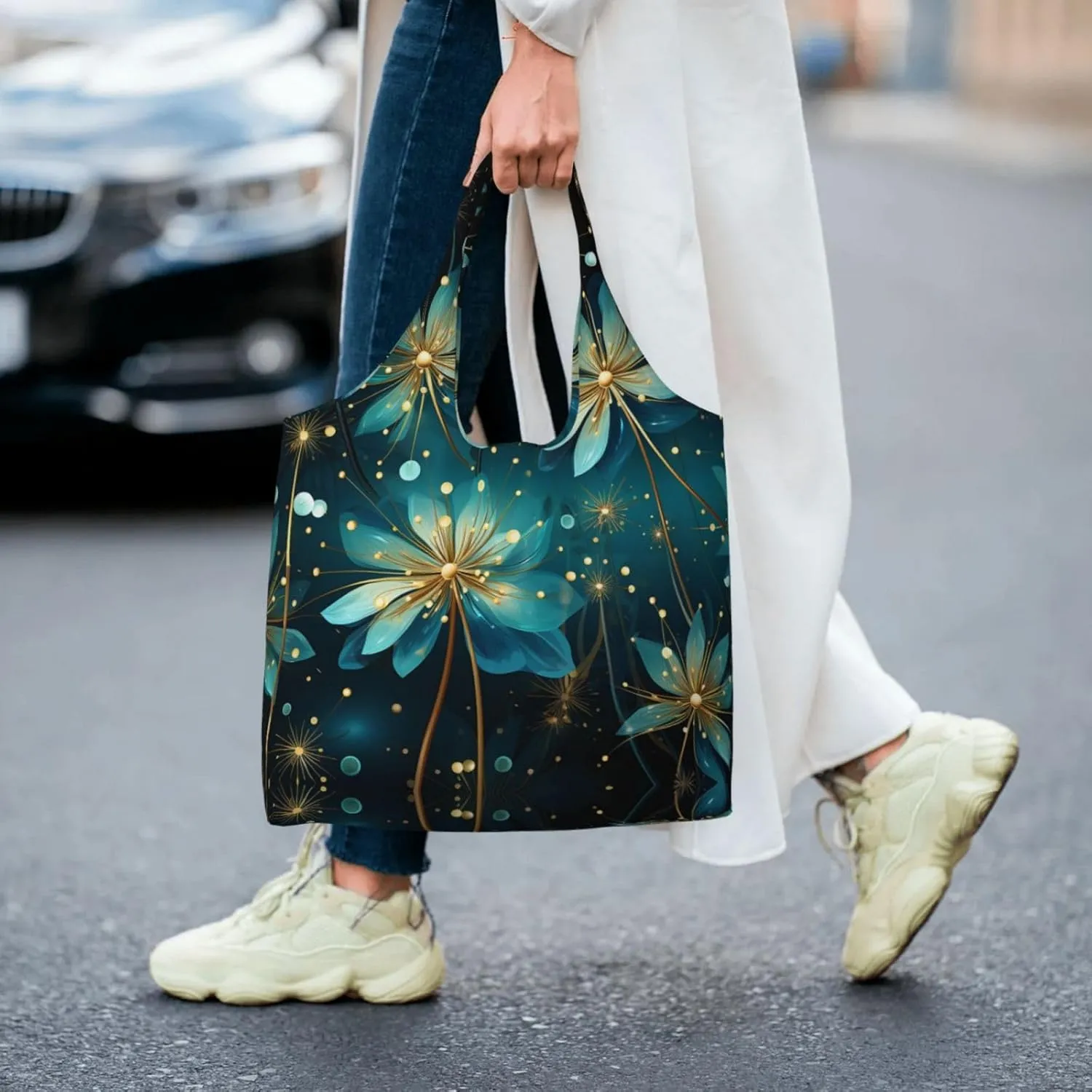 Canvas Tote Bag Lightweight Reusable Grocery Shopping Bag Golden Retriever Sunflower Handbag for Women Men