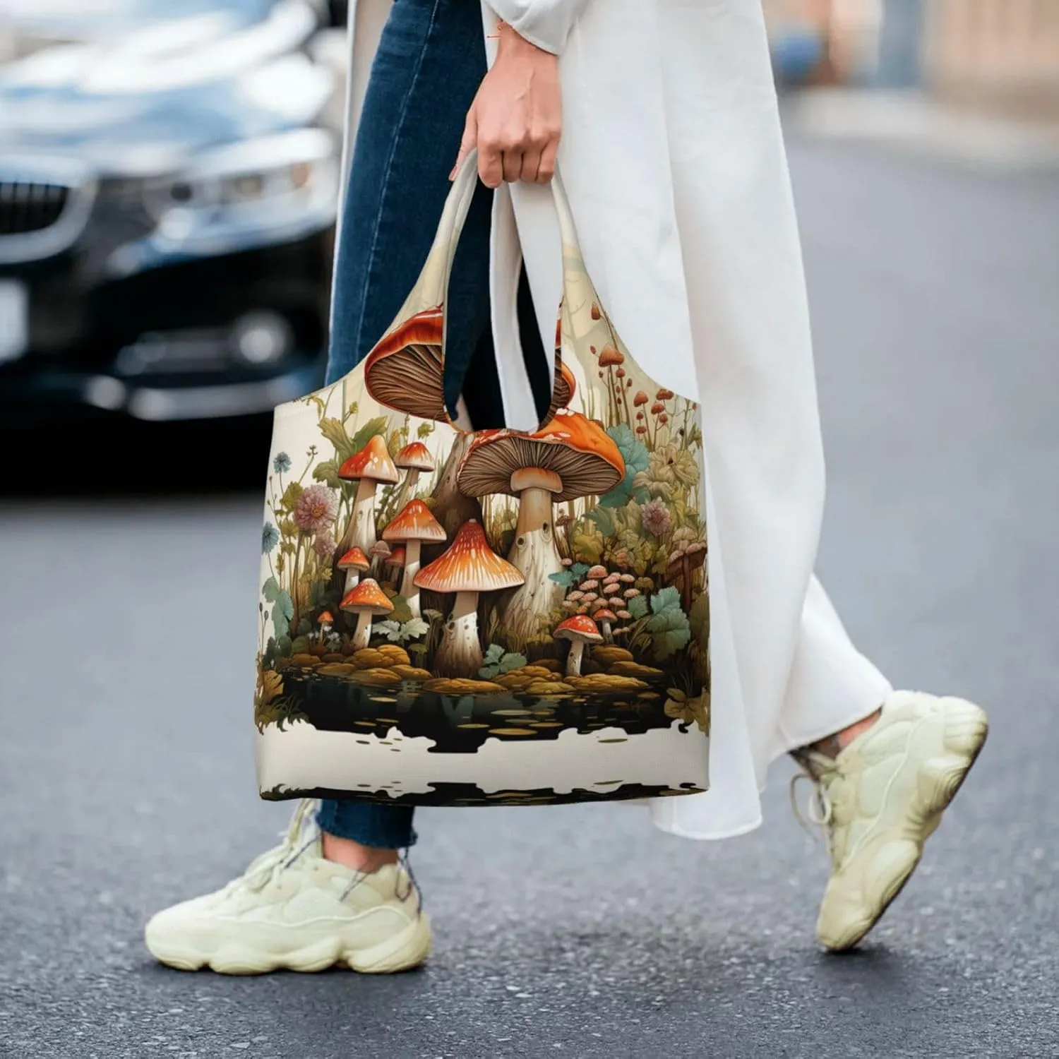 Canvas Tote Bag Lightweight Reusable Grocery Shopping Bag Golden Retriever Sunflower Handbag for Women Men