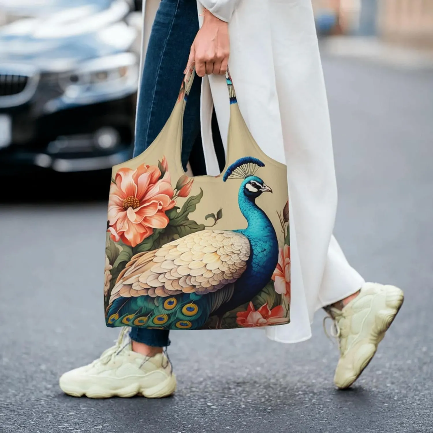 Canvas Tote Bag Lightweight Reusable Grocery Shopping Bag Rainbow Curve Handbag for Women Men