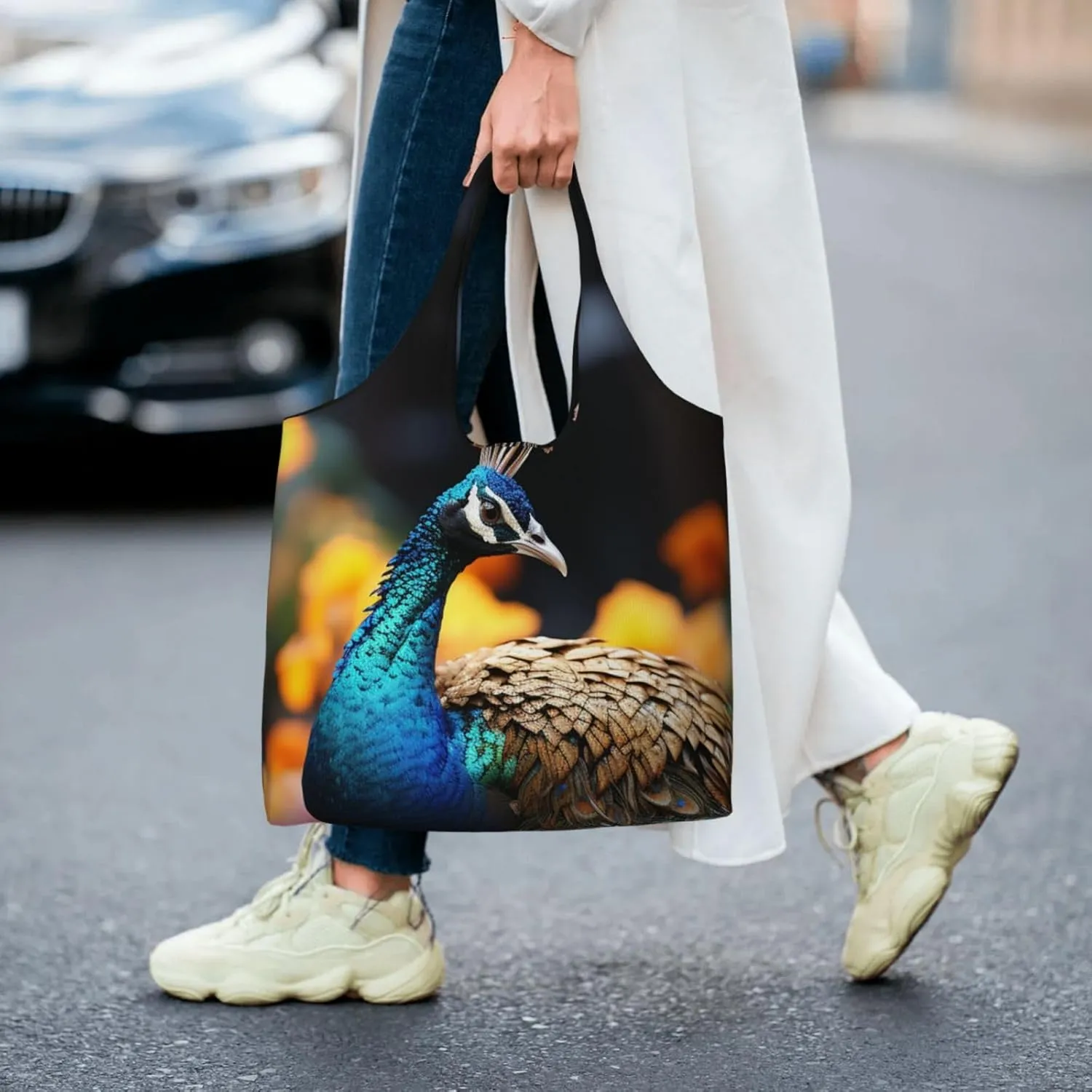 Canvas Tote Bag Lightweight Reusable Grocery Shopping Bag Rainbow Curve Handbag for Women Men