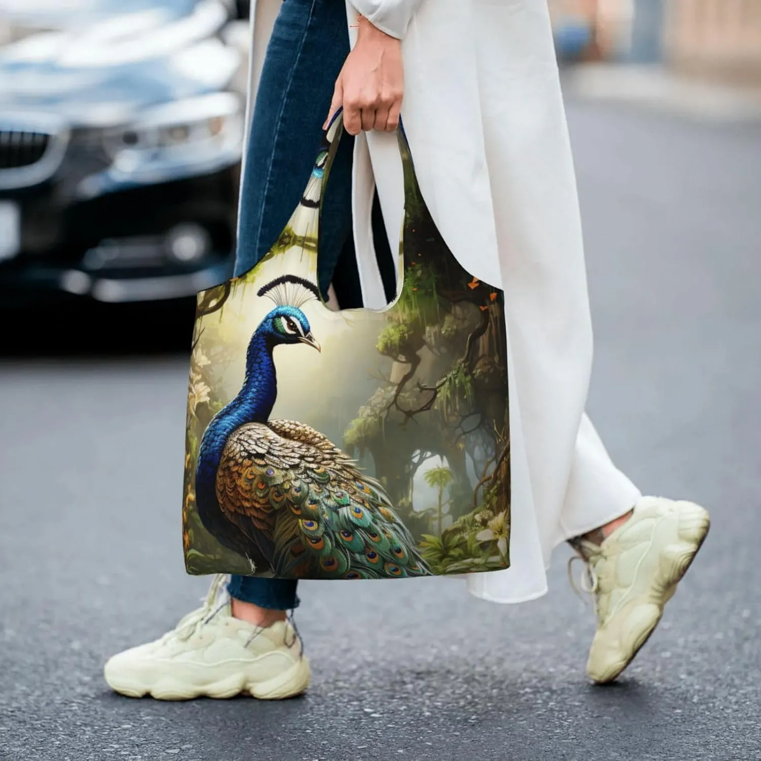Canvas Tote Bag Lightweight Reusable Grocery Shopping Bag Rainbow Curve Handbag for Women Men