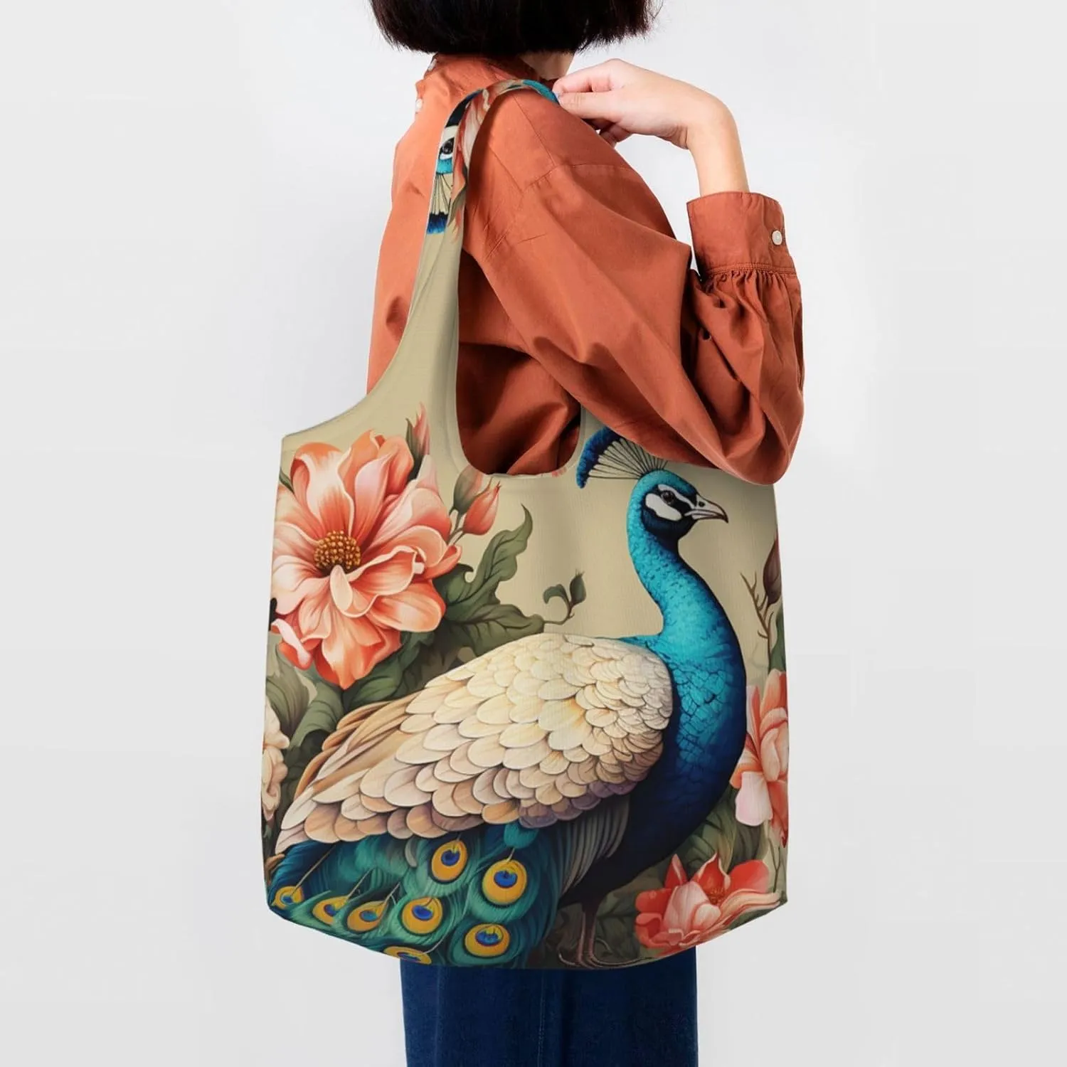 Canvas Tote Bag Lightweight Reusable Grocery Shopping Bag Rainbow Curve Handbag for Women Men