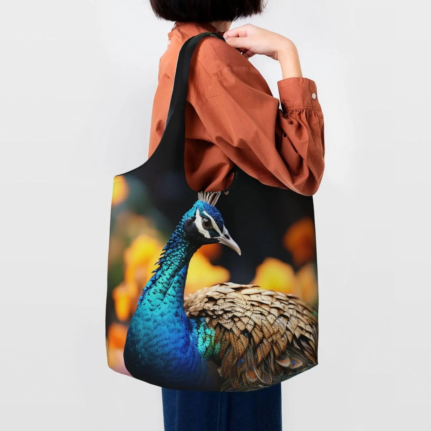 Canvas Tote Bag Lightweight Reusable Grocery Shopping Bag Rainbow Curve Handbag for Women Men