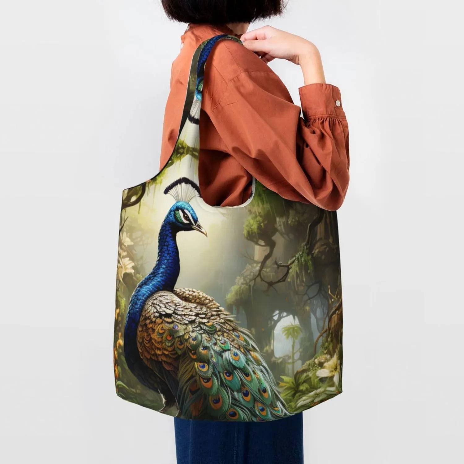 Canvas Tote Bag Lightweight Reusable Grocery Shopping Bag Rainbow Curve Handbag for Women Men