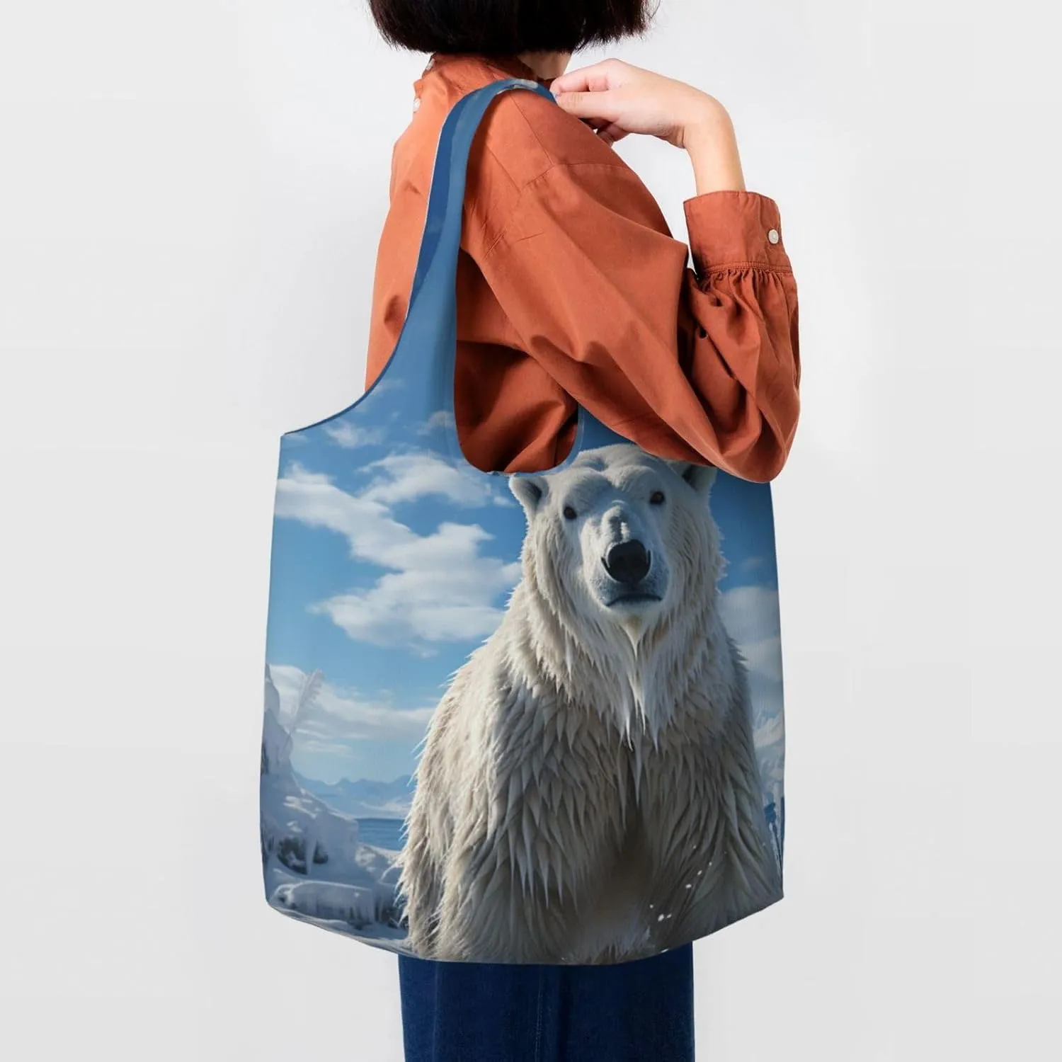 Canvas Tote Bag Lightweight Reusable Grocery Shopping Bag Rainbow Curve Handbag for Women Men