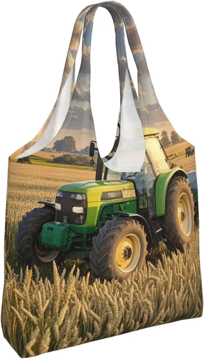 Canvas Tote Bag Lightweight Reusable Grocery Shopping Bag Tractor farm Handbag for Women Men